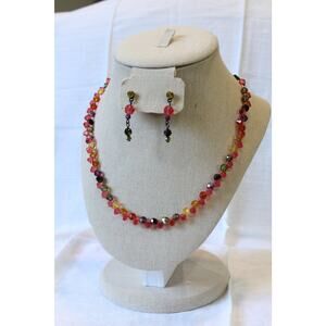 Multicolor Faceted Beaded Necklace and Dangle Beaded Earring Set